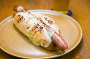 Delicious close-up of traditional Uruguayan hot dog