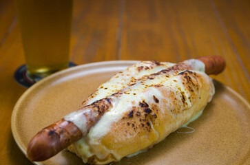 Delicious close-up of traditional Uruguayan hot dog