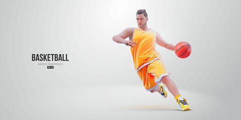 Realistic silhouette of a basketball player man in action isolated white background. Vector illustration