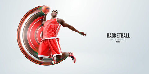 Realistic silhouette of a basketball player man in action isolated white background. Vector illustration © Yevheniia