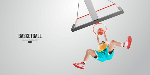 Realistic silhouette of a basketball player man in action isolated white background. Vector illustration © Yevheniia