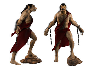 3d render illustration artwork of werewolf monster character with broken chains isolated on white background. © breakermaximus