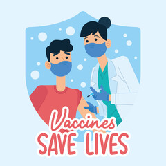 Vaccine saves lives poster nurse applying vaccine to patient Vector