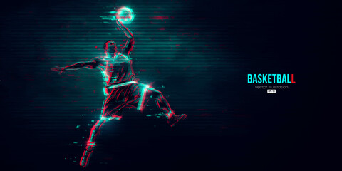 Fototapeta na wymiar Abstract silhouette of a basketball player man in action isolated blue background. Vector illustration