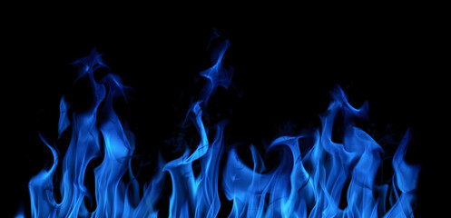bright flame blue sparks isolated on black
