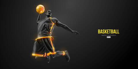 Abstract silhouette of a basketball player man in action isolated black background. Vector illustration © Yevheniia