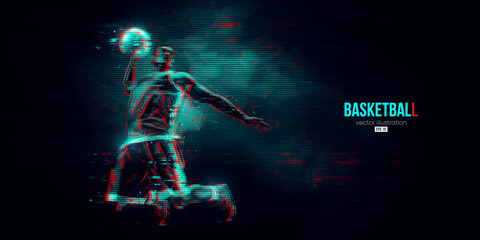 Abstract silhouette of a basketball player man in action isolated blue background. Vector illustration © Yevheniia