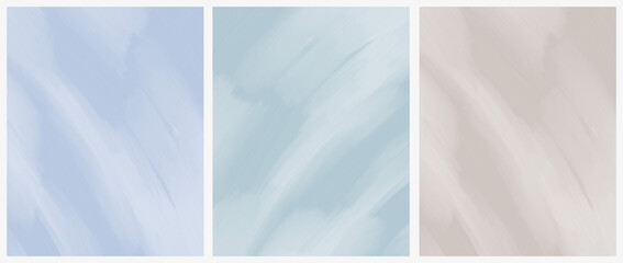 Delicate Abstract Oil Painting Style Vector Layouts. Light Beige and Pastel Blue Paint Stains on a White Background. Pastel Color Stains Print Set.