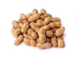 A pile of shelled peanuts isolated over white background