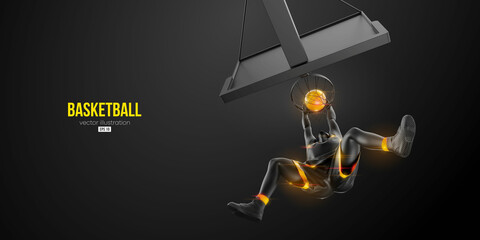 Abstract silhouette of a basketball player man in action isolated black background. Vector illustration © Yevheniia