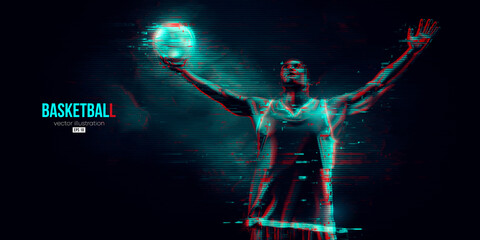 Obraz premium Abstract silhouette of a basketball player man in action isolated blue background. Vector illustration