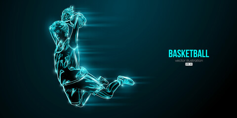 Abstract silhouette of a basketball player woman in action isolated blue background. Vector illustration © Yevheniia