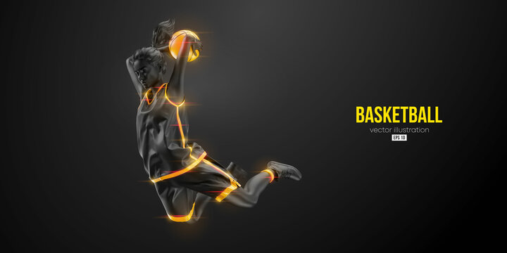 Abstract Silhouette Of A Basketball Player Woman In Action Isolated Black Background. Vector Illustration