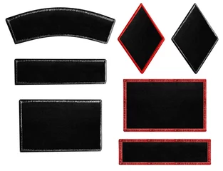 Foto op Plexiglas Isolated photo of blank biker cloth patches in different shapes on white background. © breakermaximus