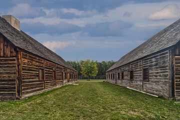 Long and well built trading post storage structures, Fort William, Thunder Bay, Ontario, Canada