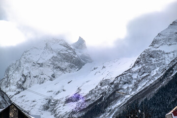 snow covered mountains in winter