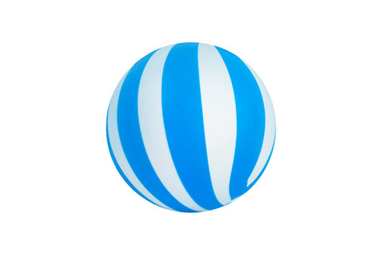 Isolated photo of plastic blue striped ball toy on white background.