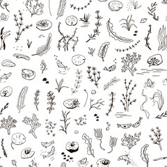 Water plants vector line seamless pattern