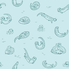 Otter water animal vector line seamless pattern