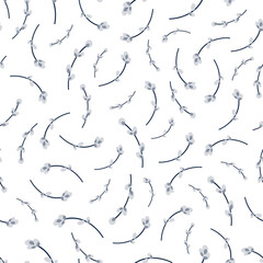  Willow and flowers seamless background. Easter pattern. 