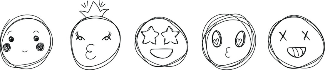 Hand drawn doodle emoji faces trendy design