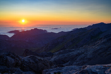 The sunset in the Picos de Europa National Park, Asturia, Spain