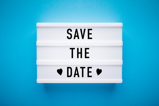 Lightbox on blue background: Save the Date