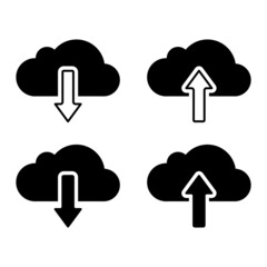 Cloud storage symbol, a set of icons for uploading to and downloading from cloud storage or saving to the cloud. Isolated on a white background. Vector illustration
