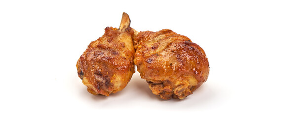 Roasted chicken legs bbq, isolated on white background.