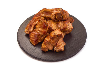 Grilled pork ribs, isolated on white background.