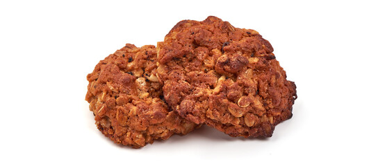 Homemade oat cookies, isolated on white background.