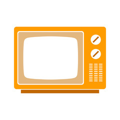 Silhouette drawing of a retro TV, an old 80s TV with a blank screen. Isolated on white background. Vector illustration