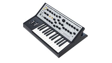 Black analog synthesizer 3D illustration
