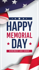 Memorial Day background. Banner on top of American flag. Vertical vector illustration.