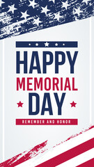 Memorial Day background. Banner on top of American flag. Vertical vector illustration.