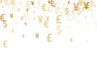 Euro dollar pound yen gold symbols flying currency vector background. Finance backdrop. Currency