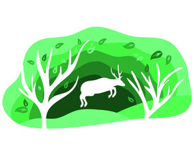 Vector colorful simple illustration: Deer in the forest, ready to print