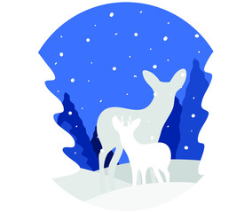 Vector colorful simple illustration: Deer in the forest, ready to print