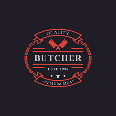 Vintage Retro Badge for Butcher Shop with Crossed Cleavers Logo Design Template Element