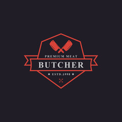 Vintage Retro Badge for Butcher Shop with Crossed Cleavers Logo Design Template Element