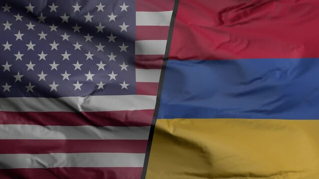United States and Armenia flag seamless closeup waving animation. United States and Armenia Background. 3D render, 4k resolution