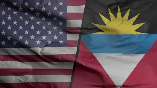 United States and Antigua and Barbuda flag seamless closeup waving animation. United States and Antigua and Barbuda Background. 3D render, 4k resolution