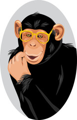 Portrait of a funny chimpanzee with eyeglasses