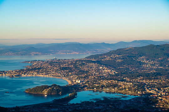 Aerial view of the coastal town of Nigran, Galicia, Spain