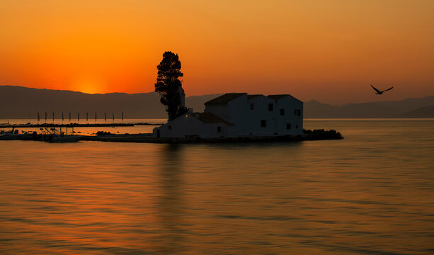 Chapel at sunrise,  Kerkyra, Kanoni, Corfu, Greece