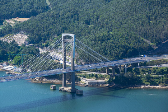 View of Rande Bridge across Ria de Vigo from Galicia, Spain