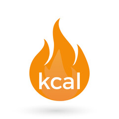Kcal icon. Kilocalorie symbolic emblem for food products cover designation. Fat burning visual. Calories splash effect business concept. Vector