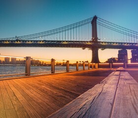 amazing view Manhattan bridge sunrise