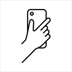 Hand holding smartphone icon. vector illustration on white background. color editable