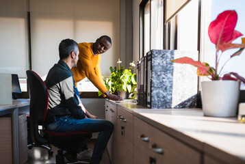 Black and white colleagues working in office.
